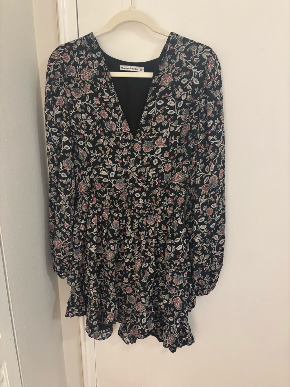 NWOT Abercrombie Long-Sleeve Easy Waist Ruffle Mini Dress